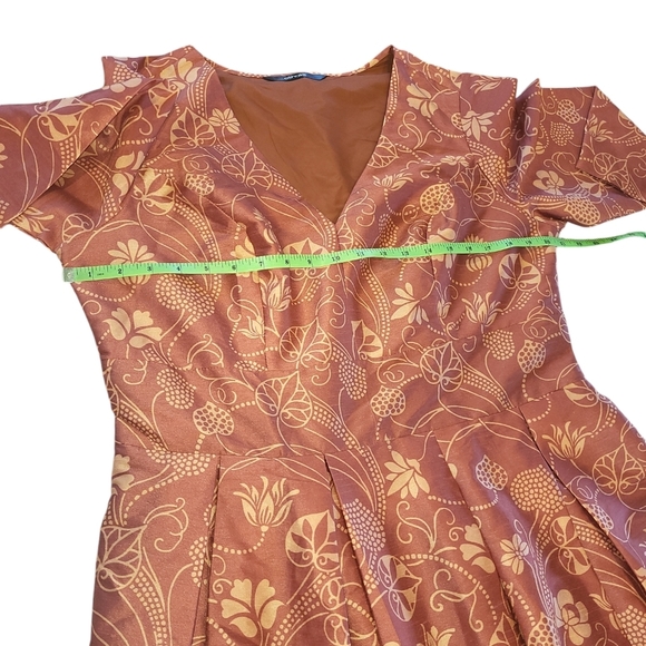 eShakti Floral print dupioni pleated empire dress sz 1X rust gold floral maxi - Picture 8 of 11